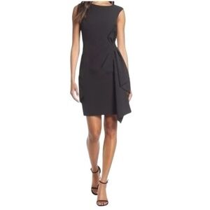 Eliza J Side Drape Laguna Crepe Cocktail Dress In Black Size 8 NWT